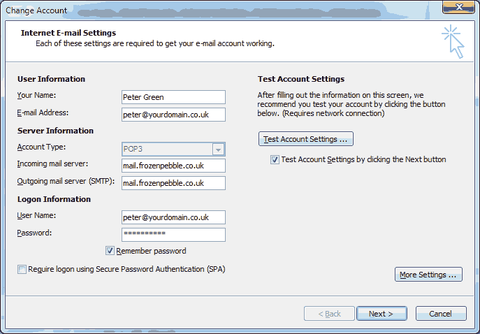Outlook 2010 email settings
